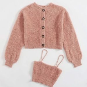 NWOT Fuzzy Cardigan and Crop top Matching set